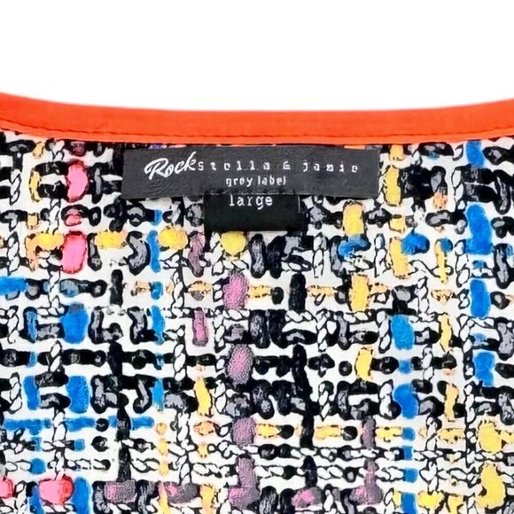 New Rock Stella & Jamie Tank Top Sz.L Multi Orange Trim Hi-Lo Scoop Neck y2k 90s - Picture 4 of 9